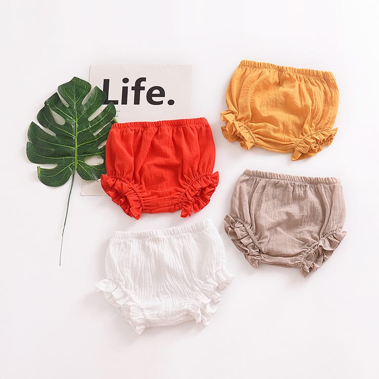 Infant Solid Color Cotton Linen Lace Triangle Casual Shorts view 3