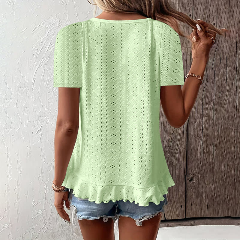 Women's Ruffle Hem Short Sleeve T-Shirt Casual Summer Crew Neck Blouses Top view 23