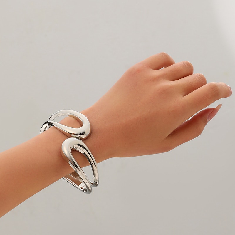 Minimalist Irregular Wave Pattern Handmade Metal Smooth Bracelet For Women view 5