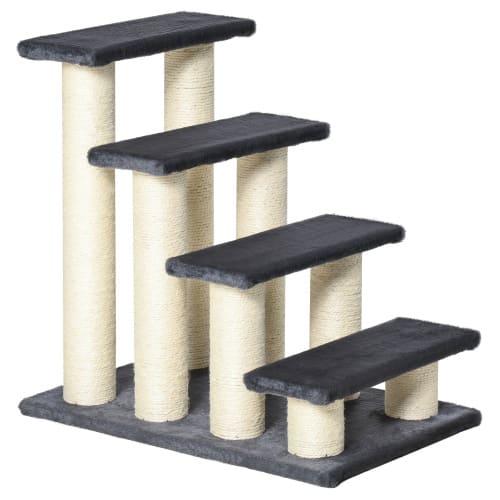 PawHut Cat Tree With 4 Steps For High Beds Couch, Cute Stair Shaped Cat Tree For Indoor Cats Or Dogs W Sisal Scratching Post, Climbing, Playing, Gray view 3