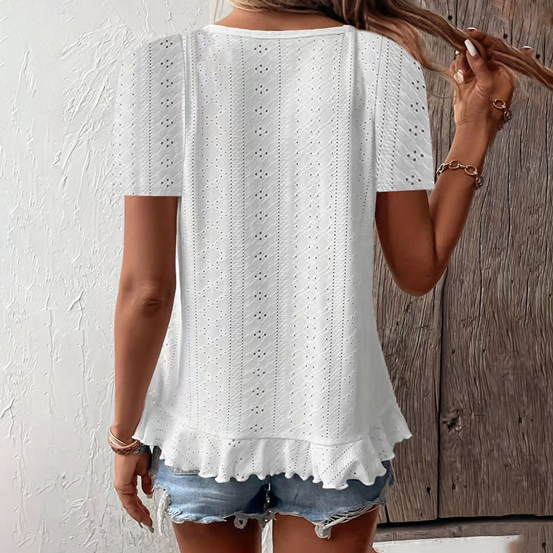 Women's Ruffle Hem Short Sleeve T-Shirt Casual Summer Crew Neck Blouses Top view 5