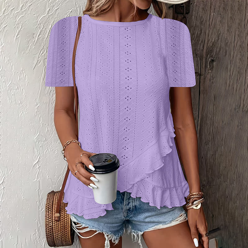 Women's Ruffle Hem Short Sleeve T-Shirt Casual Summer Crew Neck Blouses Top view 7