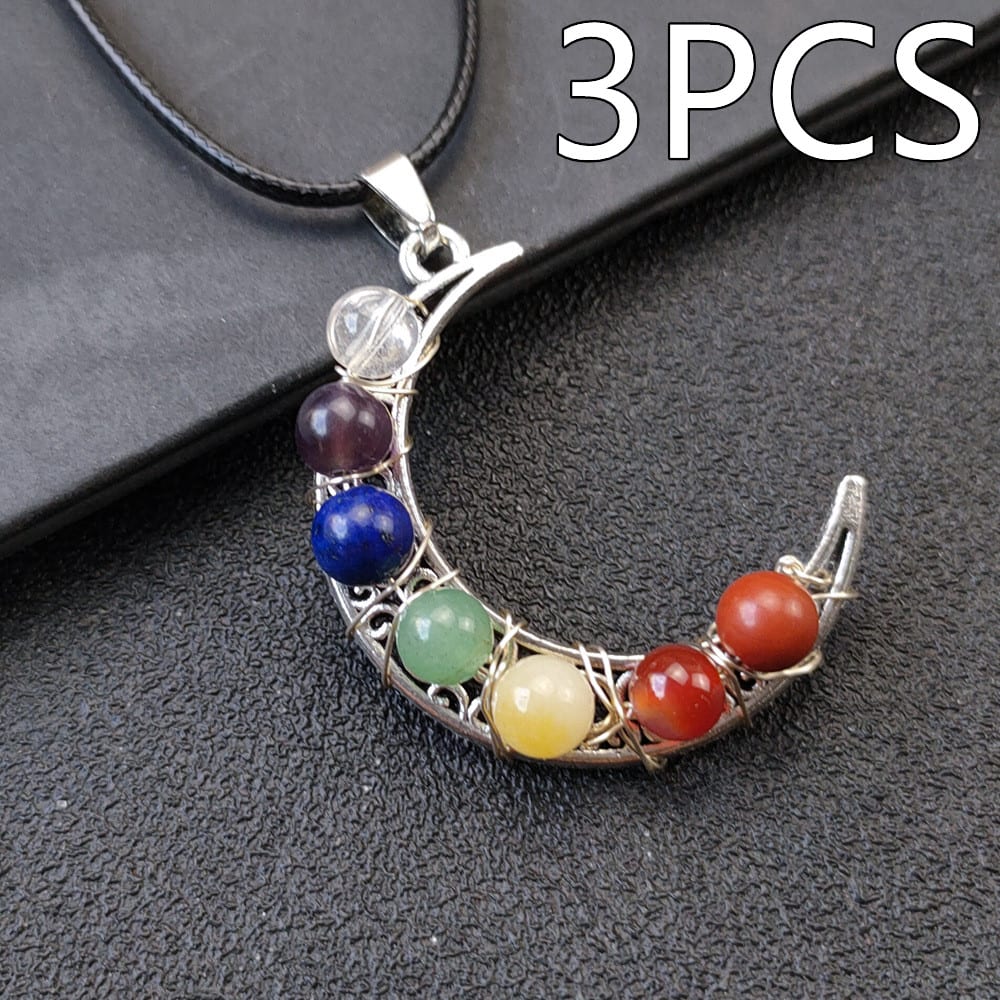 Crystal Stone Seven Chakras Moon Pentagram Necklace view 6