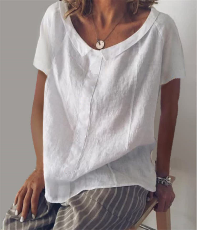 Round Neck Short Sleeve Cotton And Linen Pullover T-shirt view 5