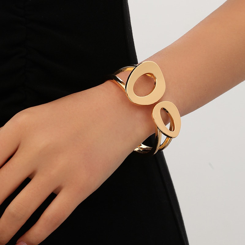 Minimalist Irregular Wave Pattern Handmade Metal Smooth Bracelet For Women view 2