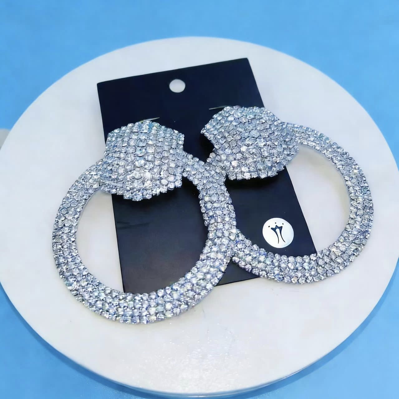 Fully Paved Oversized Sparkle Hoop Earrings For Women view 5