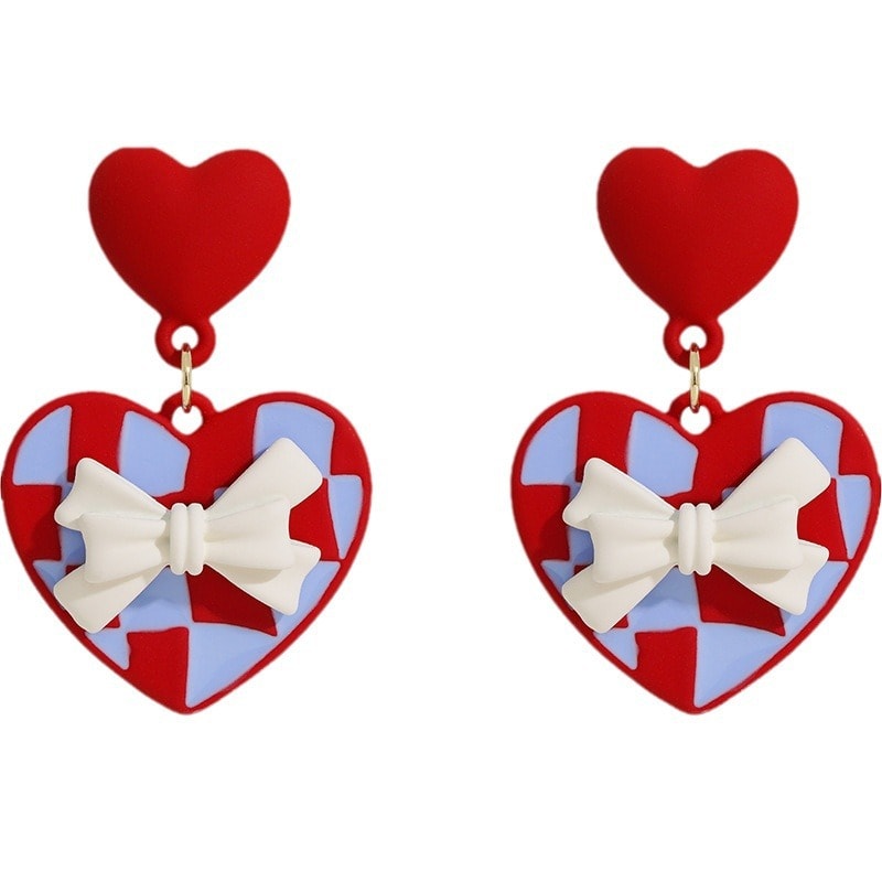 Red Love Bow Earrings Sweet And Gentle Unique Design Temperament Earrings Jewelry For Women Christmas Valentine's Day Gift view 5