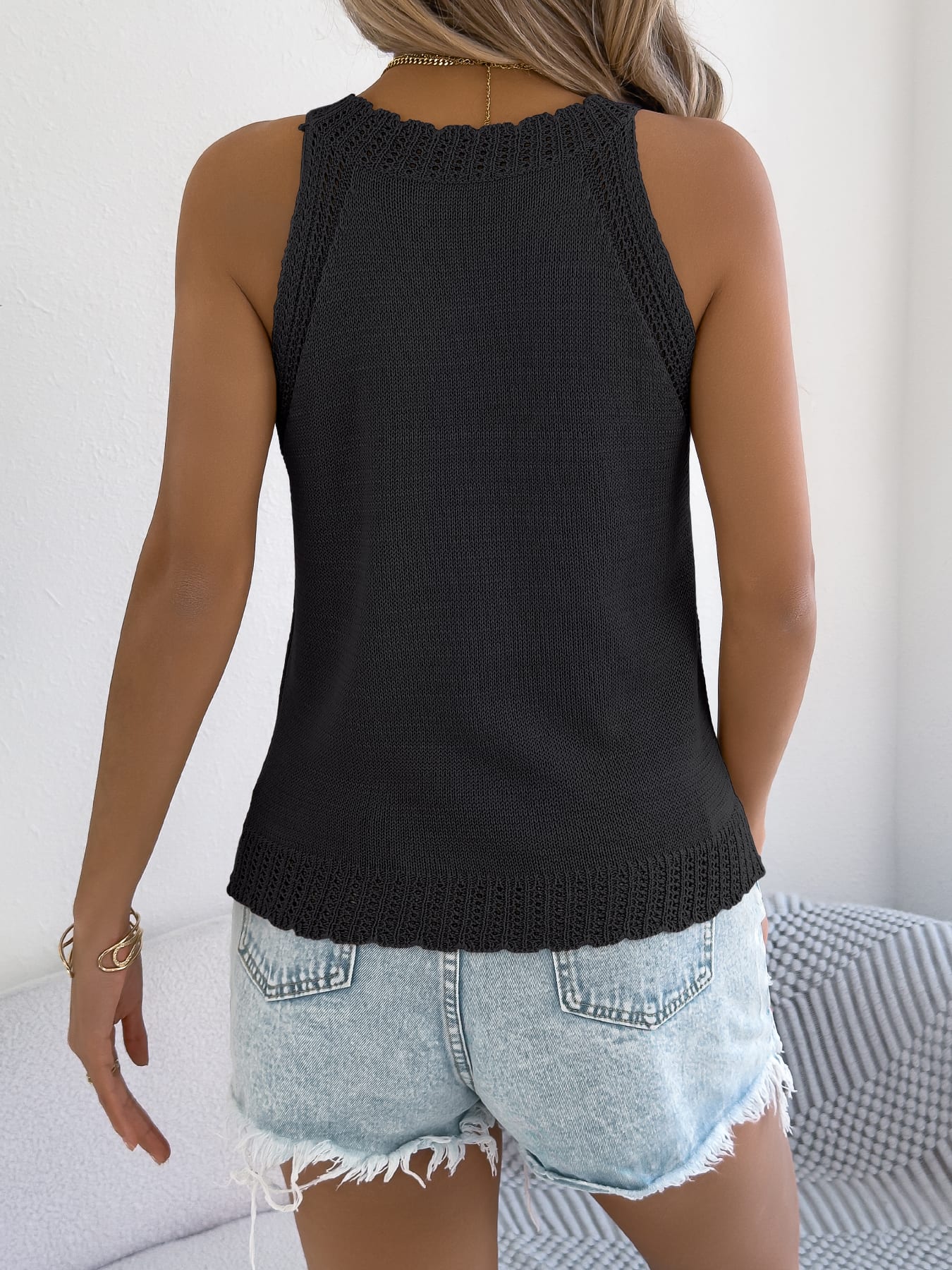 Women S Casual Solid Color Hollow Out Sleeveless Knit Vacation Top view 9