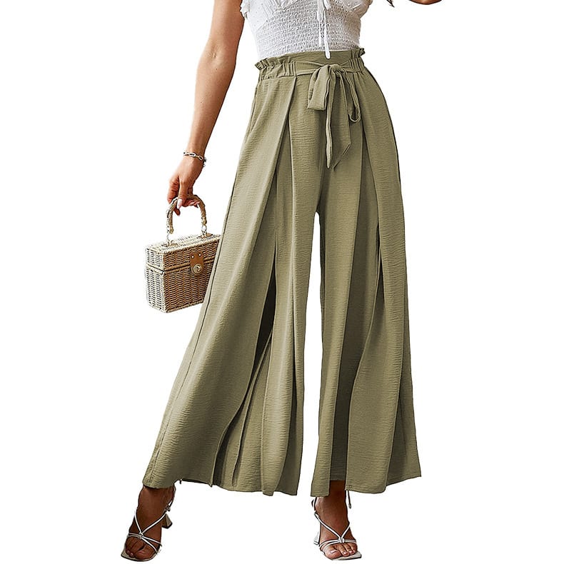 European And American Bow Loose High Waist Pleated Wide Leg Pants view 8