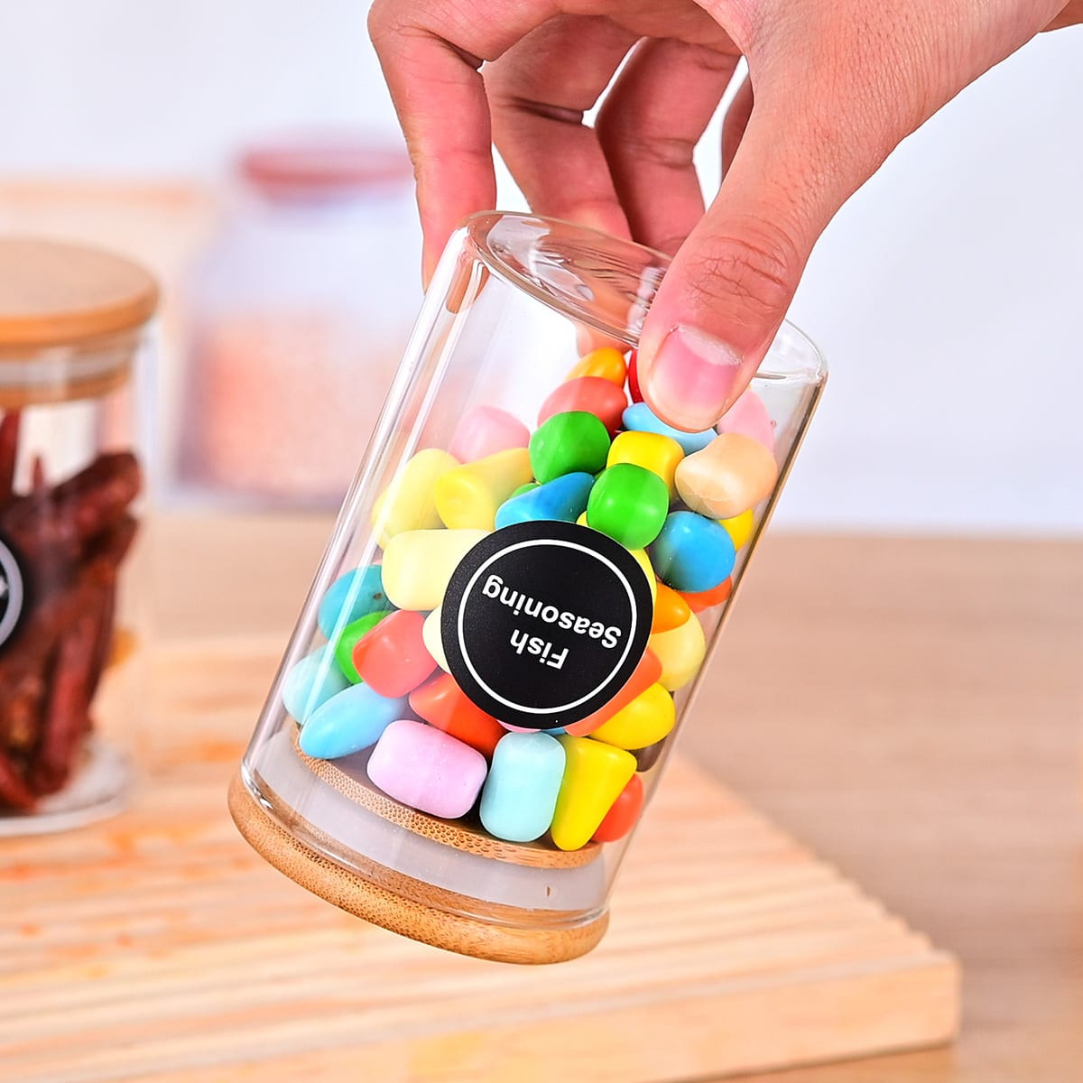 12 Pcs Round Spice Jars With Bamboo Lids And Stickers, Glass Storage Jars, Candy Jars, Coffee Jars, Salt Jars, Pepper Jars, Tea Jars view 5