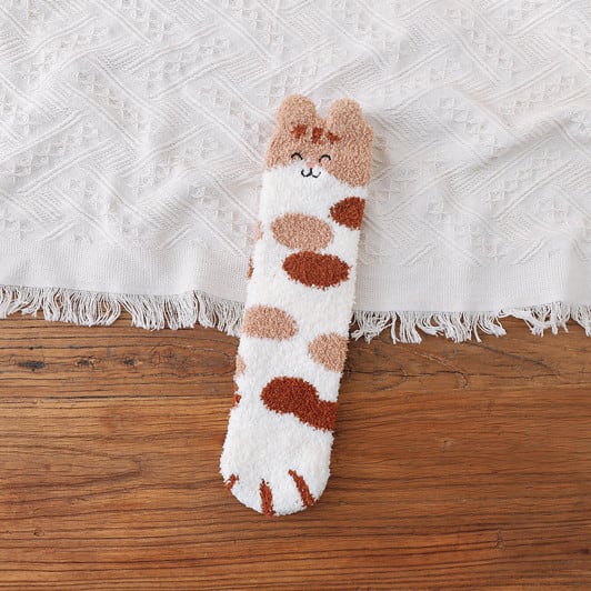 Women's Coral Fleece Cat Paw Pattern Kawaii Thick Warm Socks view 3