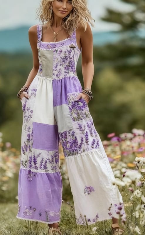 Women's Retro Print Comfortable Jumpsuit view 2