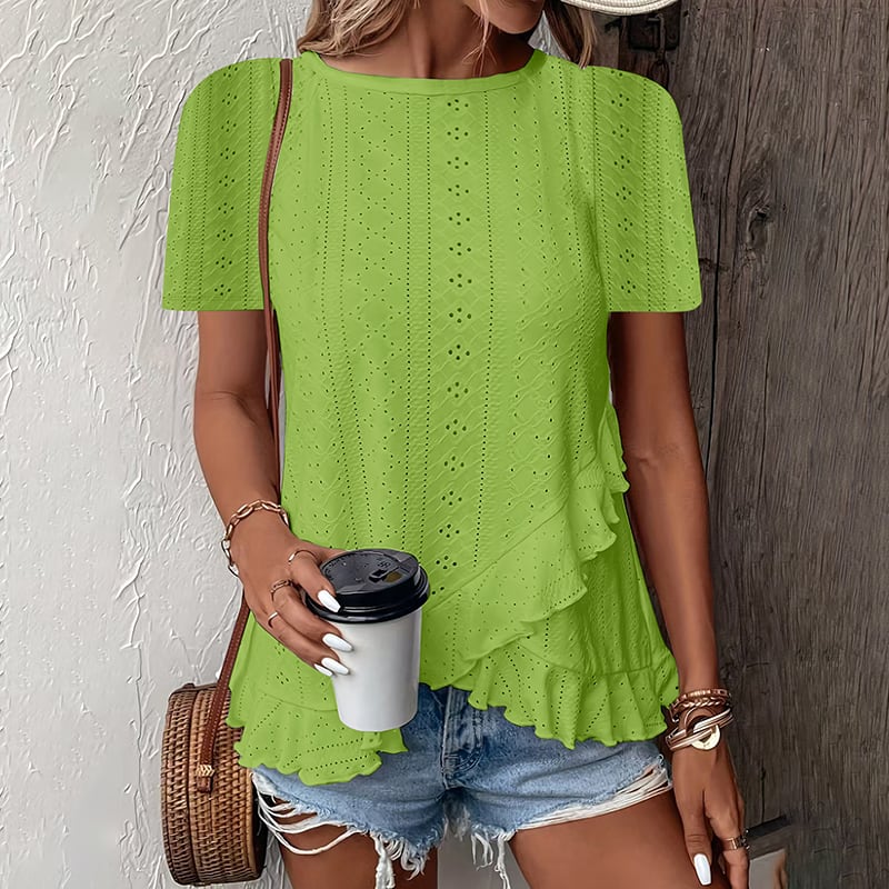 Women's Ruffle Hem Short Sleeve T-Shirt Casual Summer Crew Neck Blouses Top view 20