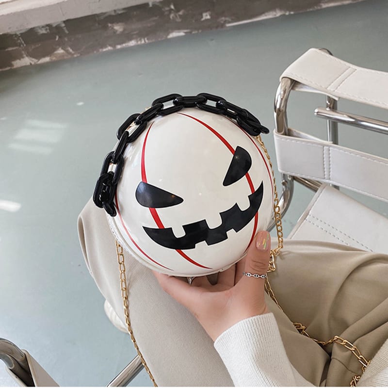 Halloween Cartoon Pumpkin Ball Handbags With Chain Personality Creative Funny Shoulder Bags For Kids Women view 2