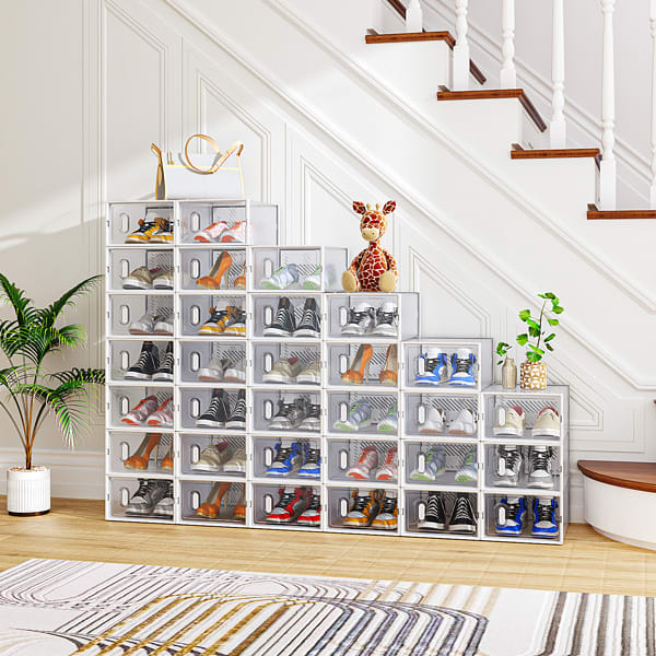 White Small 32PCS 33x23x14cm, Shoebox, Plastic, Grid, Free Combination view 2