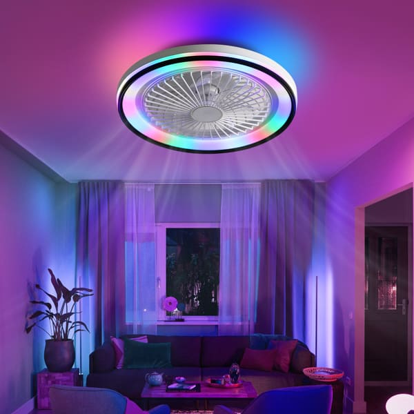 19 Inch RGB Dimmable LED Enclosed Ceiling Fan With Embedded Bladeless 6-speed Remote Control, Suitable For Bedroom Parties view 8