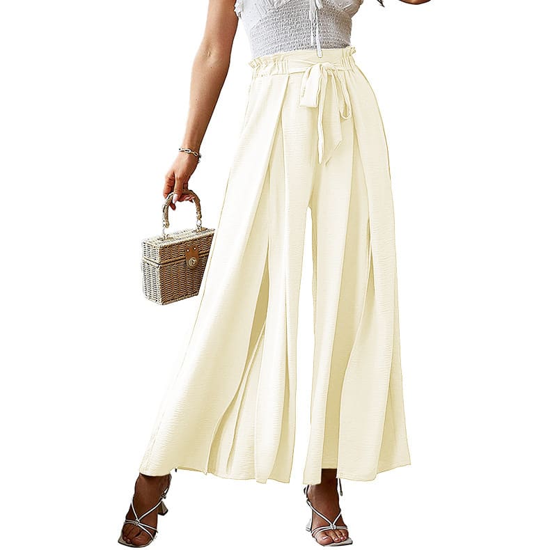European And American Bow Loose High Waist Pleated Wide Leg Pants view 9