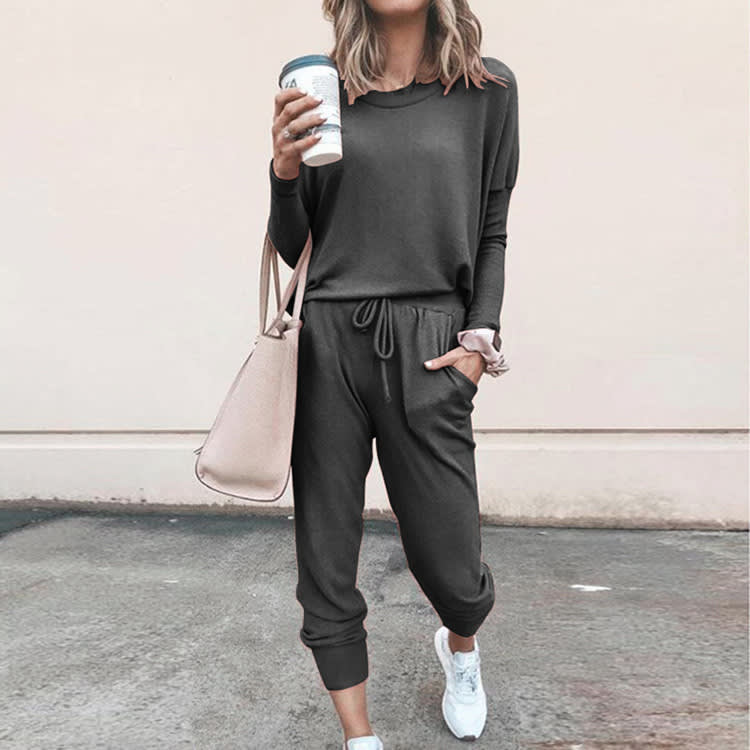Women's Long Sleeve Suit Fashion Pullover Top And Pockets Drawstring Long Pants Solid Color Casual Sports Trouser Suit Clothing view 12