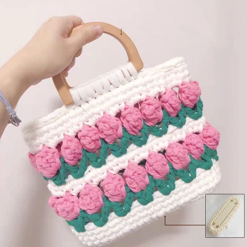 Cloth Line Crochet Knitting Tulips Handbags view 3