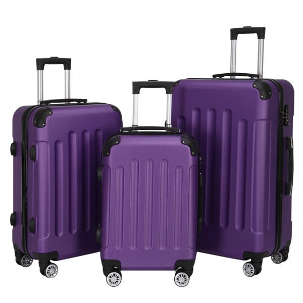 Three In One Handle Universal Wheel With 4 Corner Guards Pull Rod Box, 20in, 24in, 28in ABS Aluminum Alloy Pull Rod, Classic Color Scheme - Dark Purple view 8
