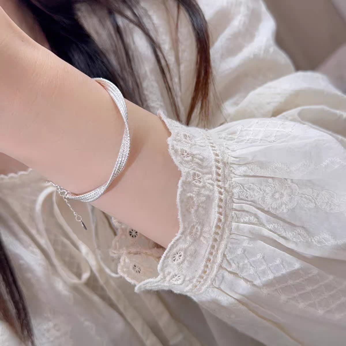 1pc 999.9 Sterling Silver Twisted Mesh Bangle, Luxurious Minimalist Style, Perfect For Daily Wear & Valentine's Gifts view 6
