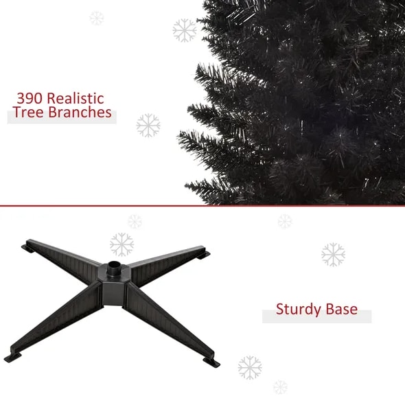 6 Ft Artificial Pencil Christmas Tree, Slim Xmas Tree With 390 Realistic Branch Tips And Plastic Stand, Black view 8
