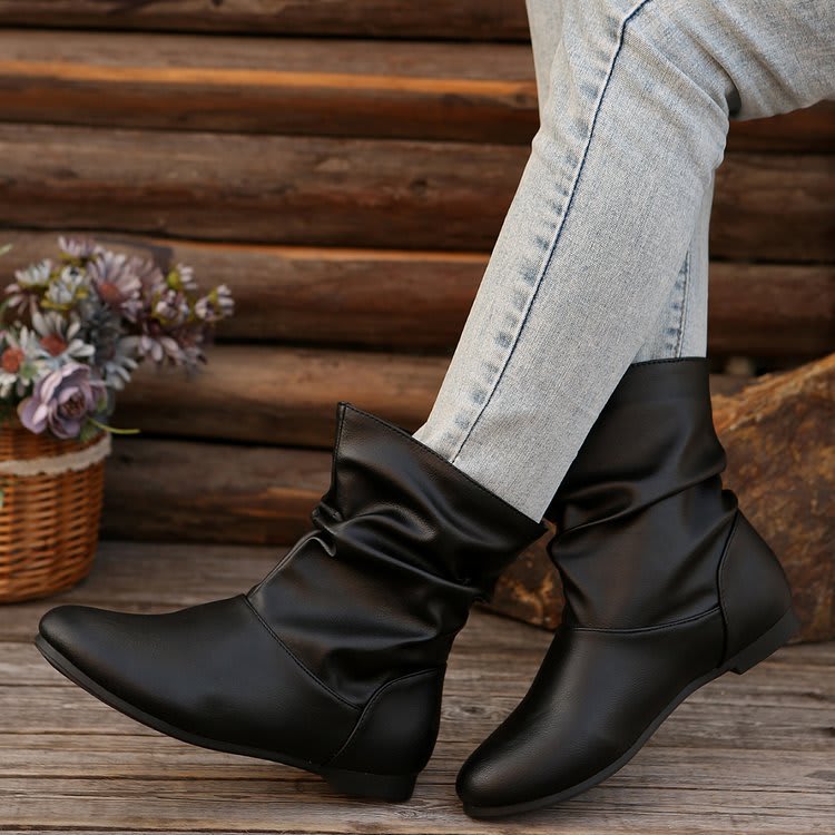 Fashion Round-toed Flat Boots Versatile Simple Slip-on Western Cowboy Boot Casual Short Shoes For Women view 3