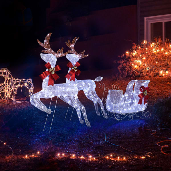 211X27.5X100cm Deer Sled, White Light, Powder Mesh, Christmas Lights, Reindeer view 5