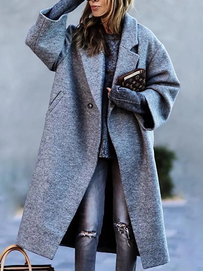 European And American Women's New Long Sleeved Large Woolen Overcoat view 2