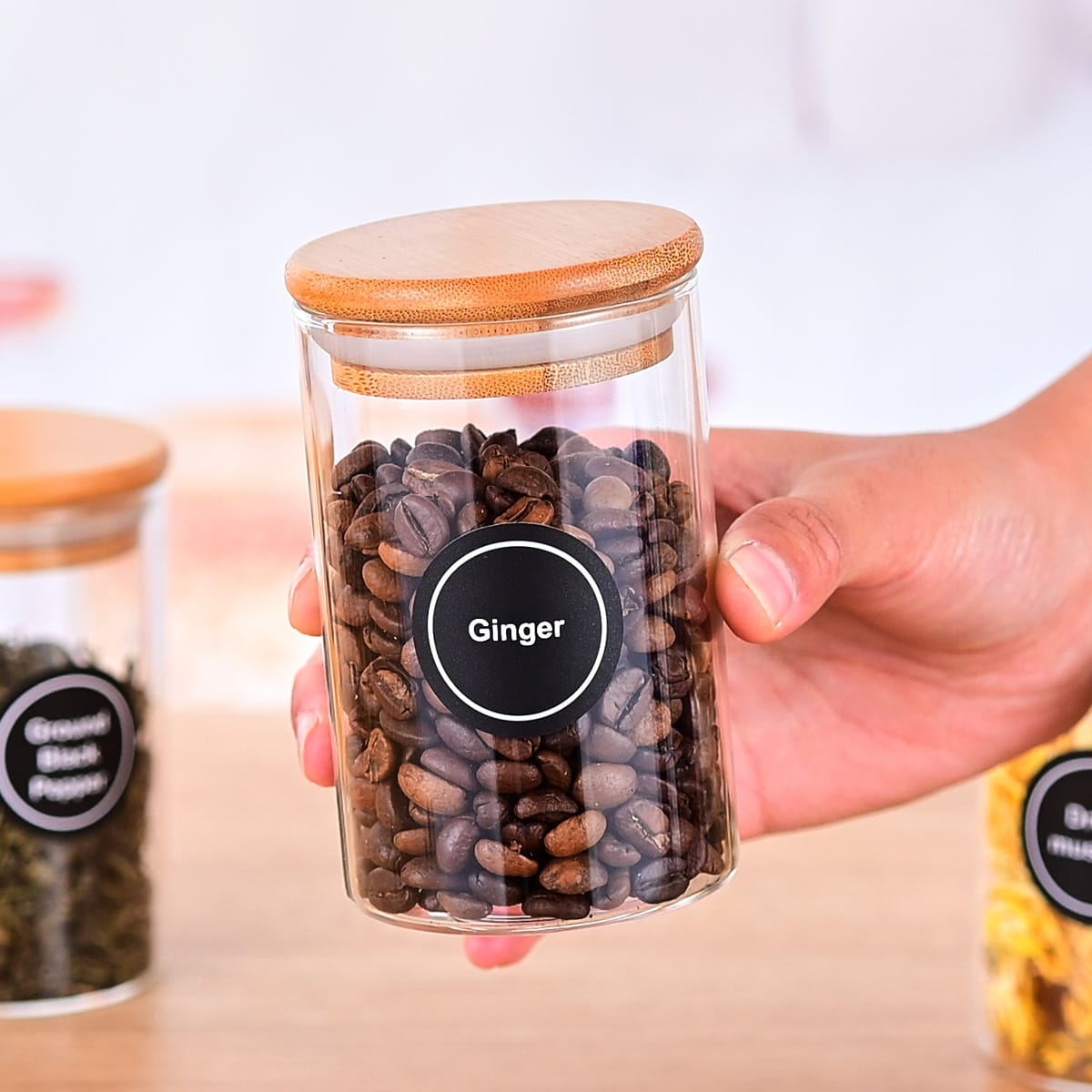 12 Pcs Round Spice Jars With Bamboo Lids And Stickers, Glass Storage Jars, Candy Jars, Coffee Jars, Salt Jars, Pepper Jars, Tea Jars view 6