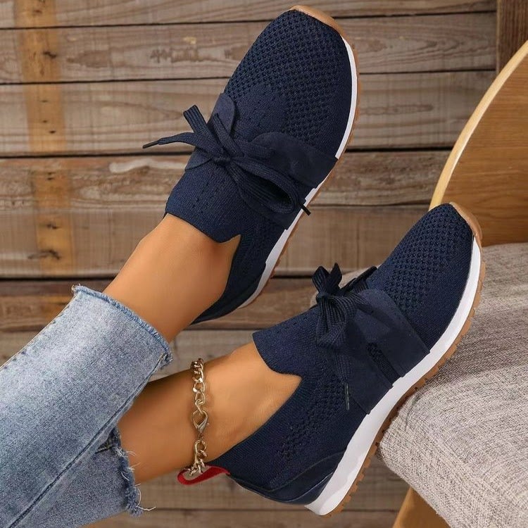 New Lace Up Mesh Flats Shoes For Women Breathable Casual Breathable Walking Wedges Shoes view 3
