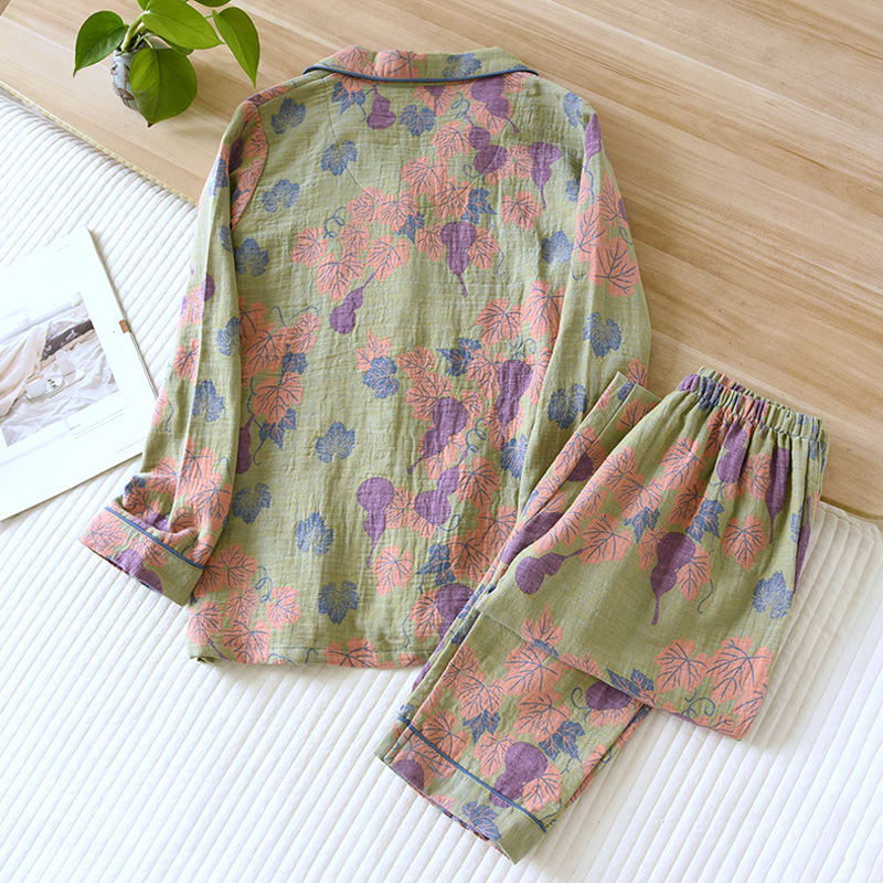 Thin Cotton Gauze Yarn-dyed Jacquard Pajamas Suit For Women view 28