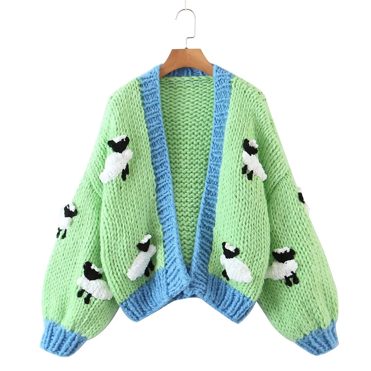 Women's French Green Small Sheep Sweater Coat view 4