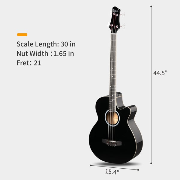 4 Strings With EQ, Rosewood Fingerboard Folk Bass, Black view 7