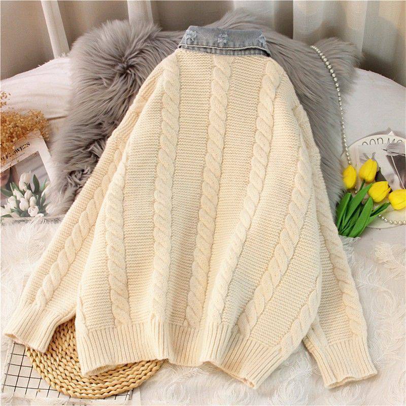 Large Size Women's Loose Denim Jacket Thickened Sweater Knitted Cardigan view 2