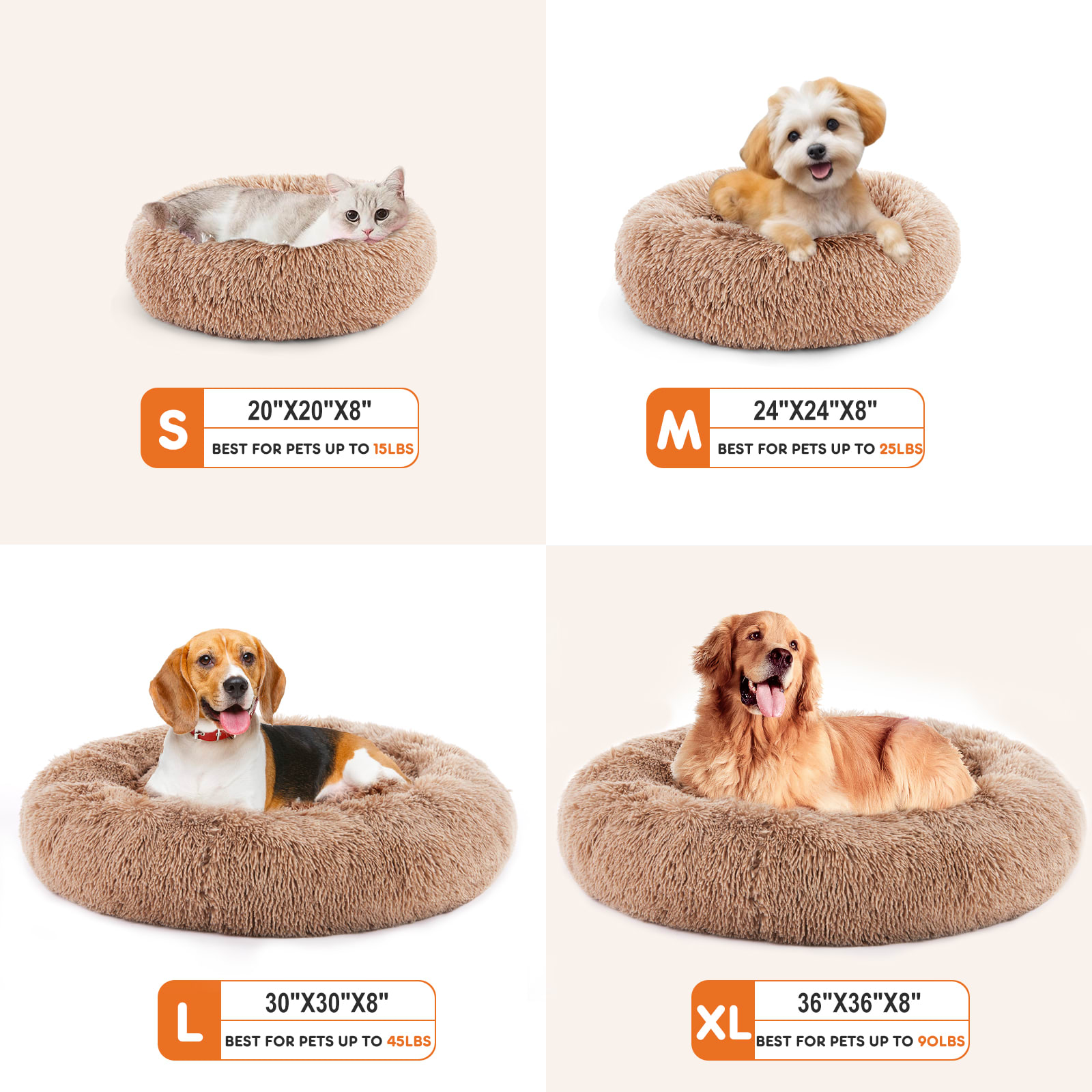 24 Inch Anti-Slip Round Fluffy Plush Faux Fur Cat Bed, Fits Up To 25 Lbs Pets view 3