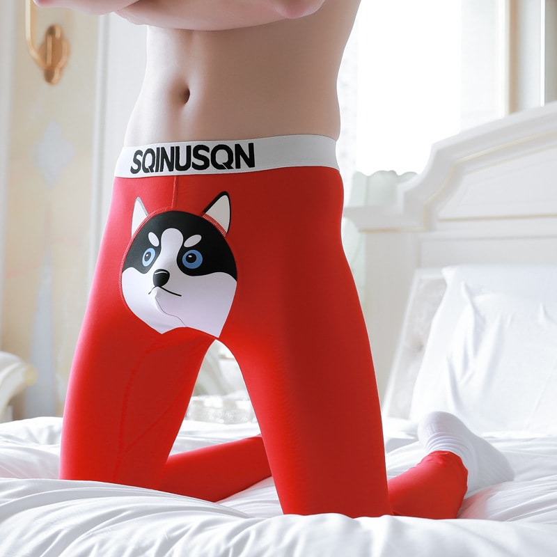 Cute Dog Print Leggings Winter Warm Innerwear Cotton Pants For Men view 3