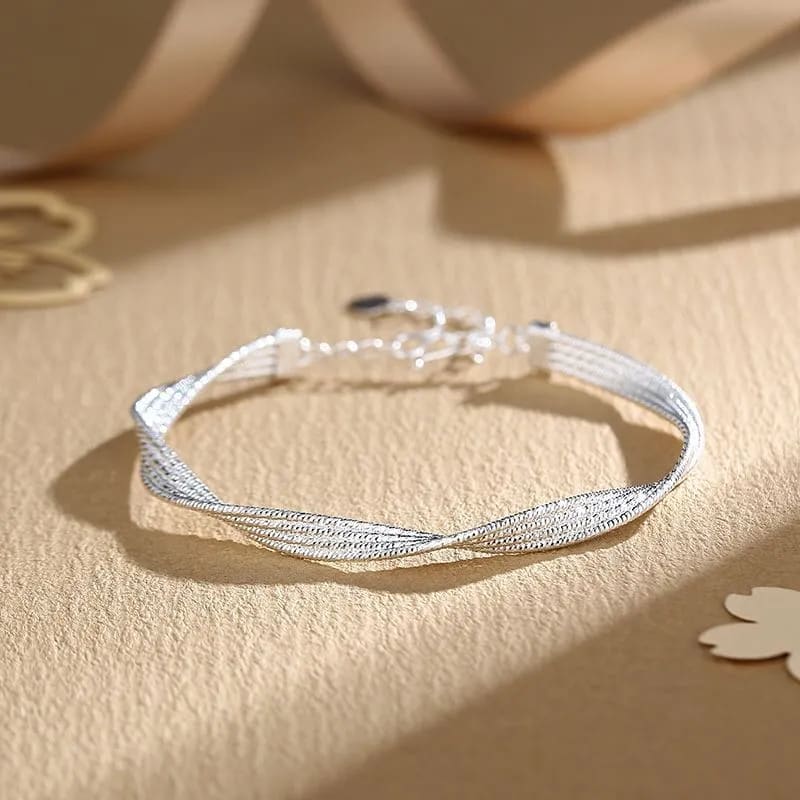 1pc 999.9 Sterling Silver Twisted Mesh Bangle, Luxurious Minimalist Style, Perfect For Daily Wear & Valentine's Gifts view 2
