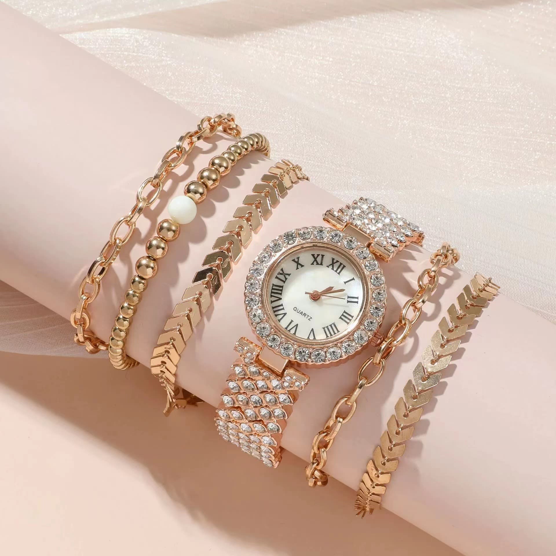 Diamond Women's Bracelet Watch Luxury Fashion Gift Box Watch Bracelet Six-piece Set view 5