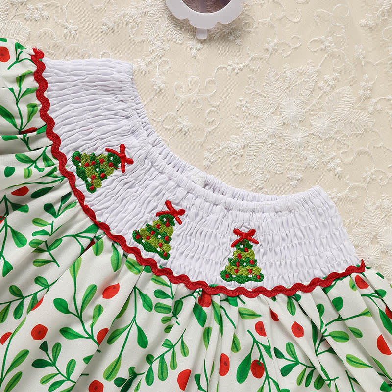 Toddler Infant Baby Girls Christmas Dress Short Sleeve Christmas Tree Embroidered Plaid Casual Party Dresses view 17