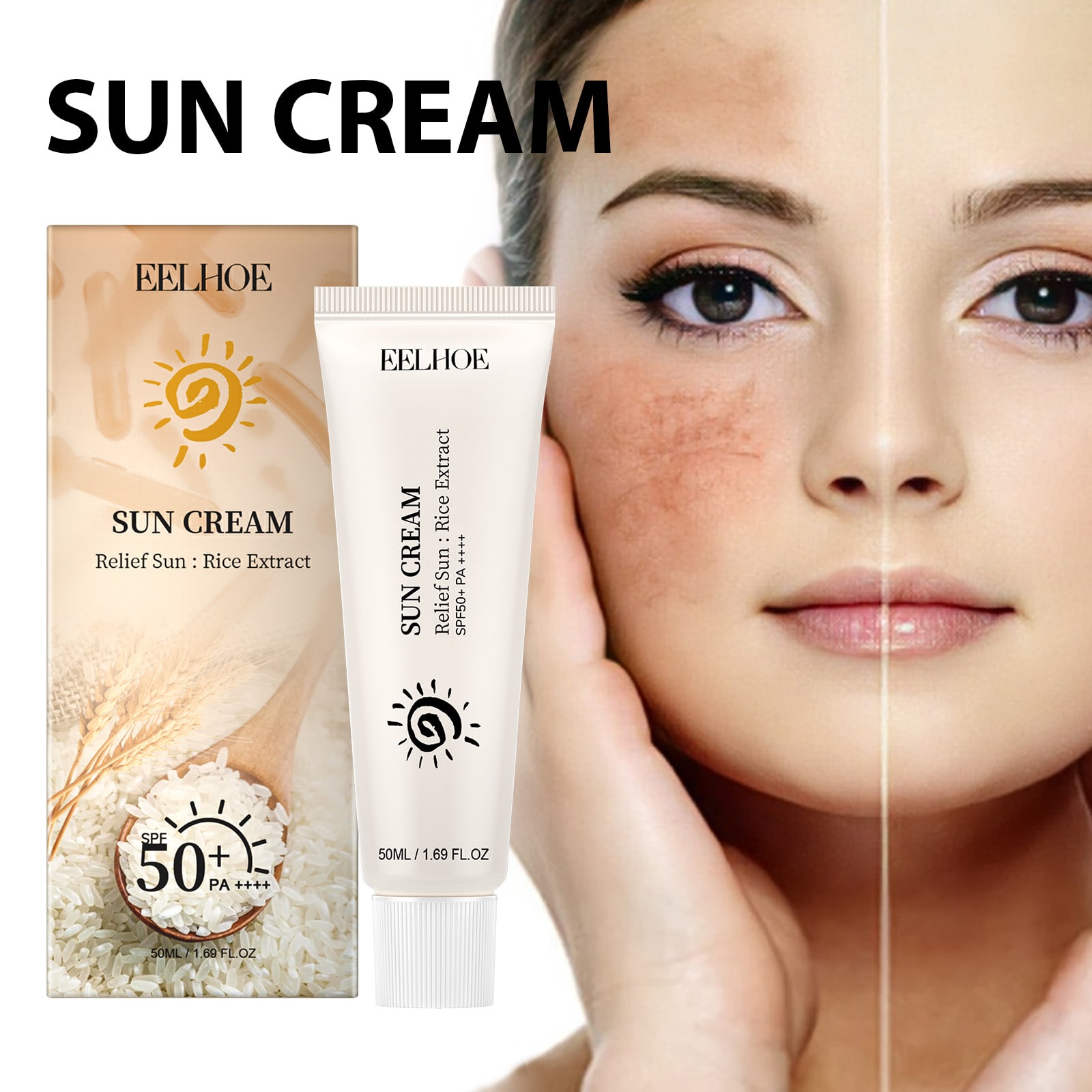EELHOE Rice Protective Cream For Hydrating And Refreshing Without Greasiness, Provides Natural UV Protection And Sunburn Prevention, And Enhances Skin Elasticity view 4