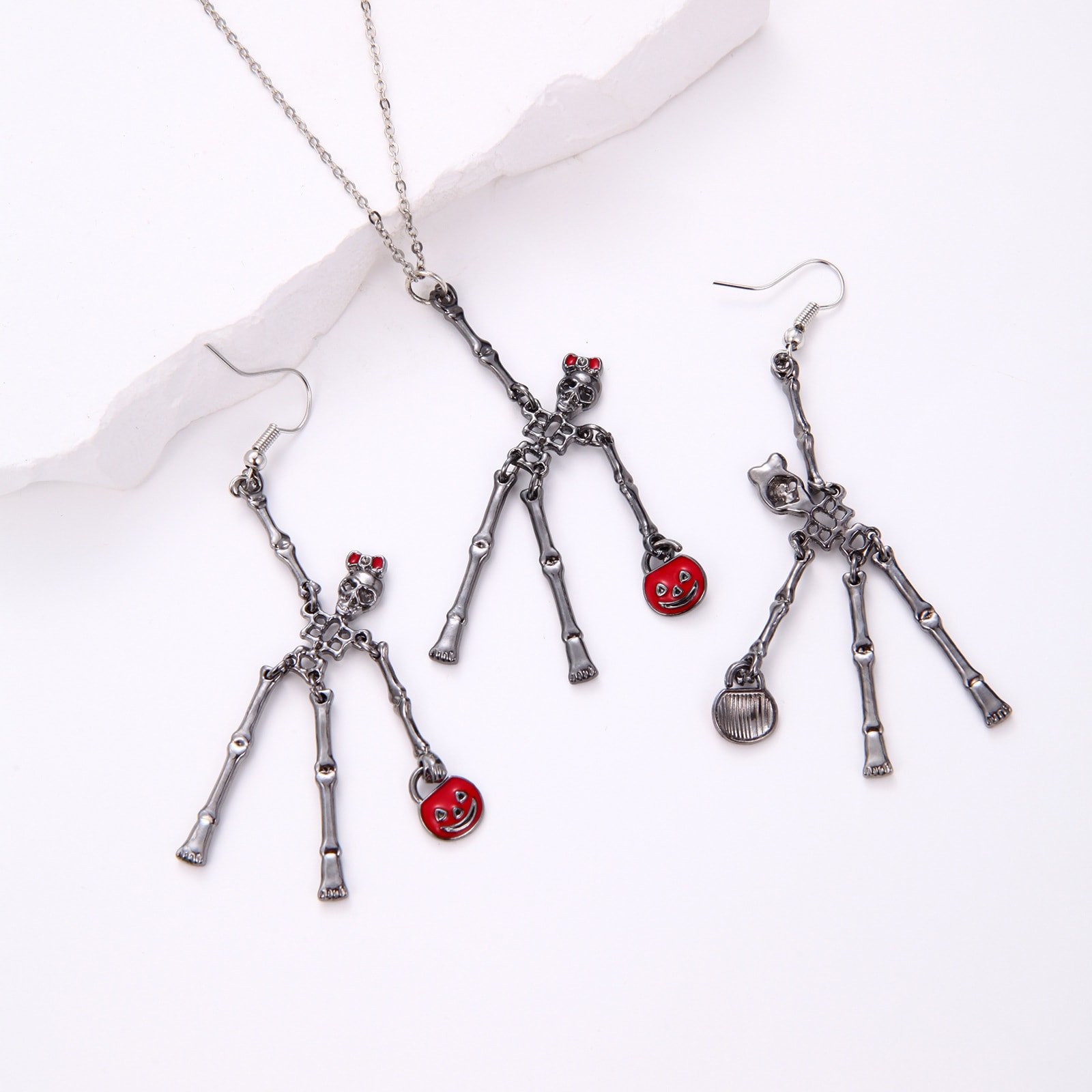3pcs Halloween Skeleton Earrings And Necklace Set Creative Retro Personality Jewelry Accessories view 3