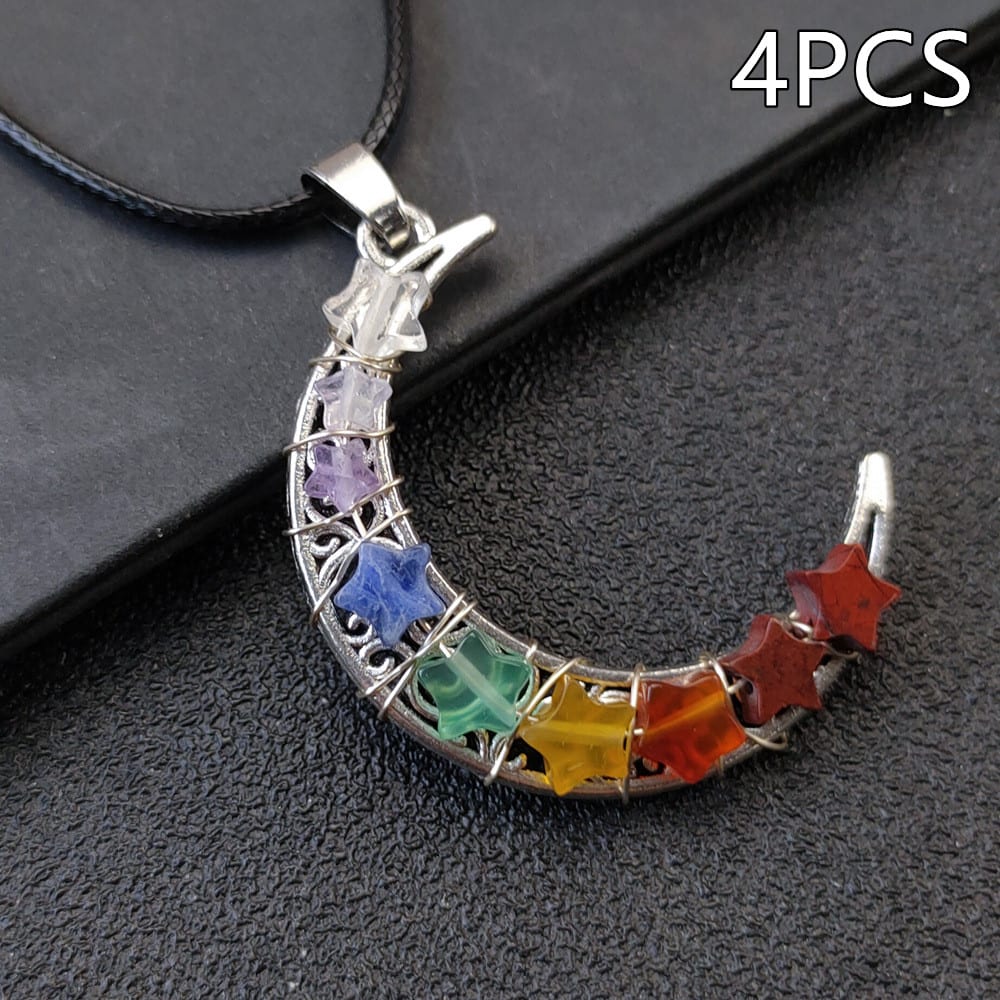 Crystal Stone Seven Chakras Moon Pentagram Necklace view 13