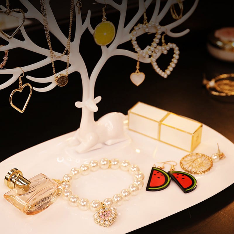 Deer Jewelry Display Stand Earrings Necklace Ring Jewelry Display Tray Jewelr Crystal Handle Antlers Jewelry Display Stand With Storage Drawer And Tray, Tree Tower Rack Hanging Organizer view 4