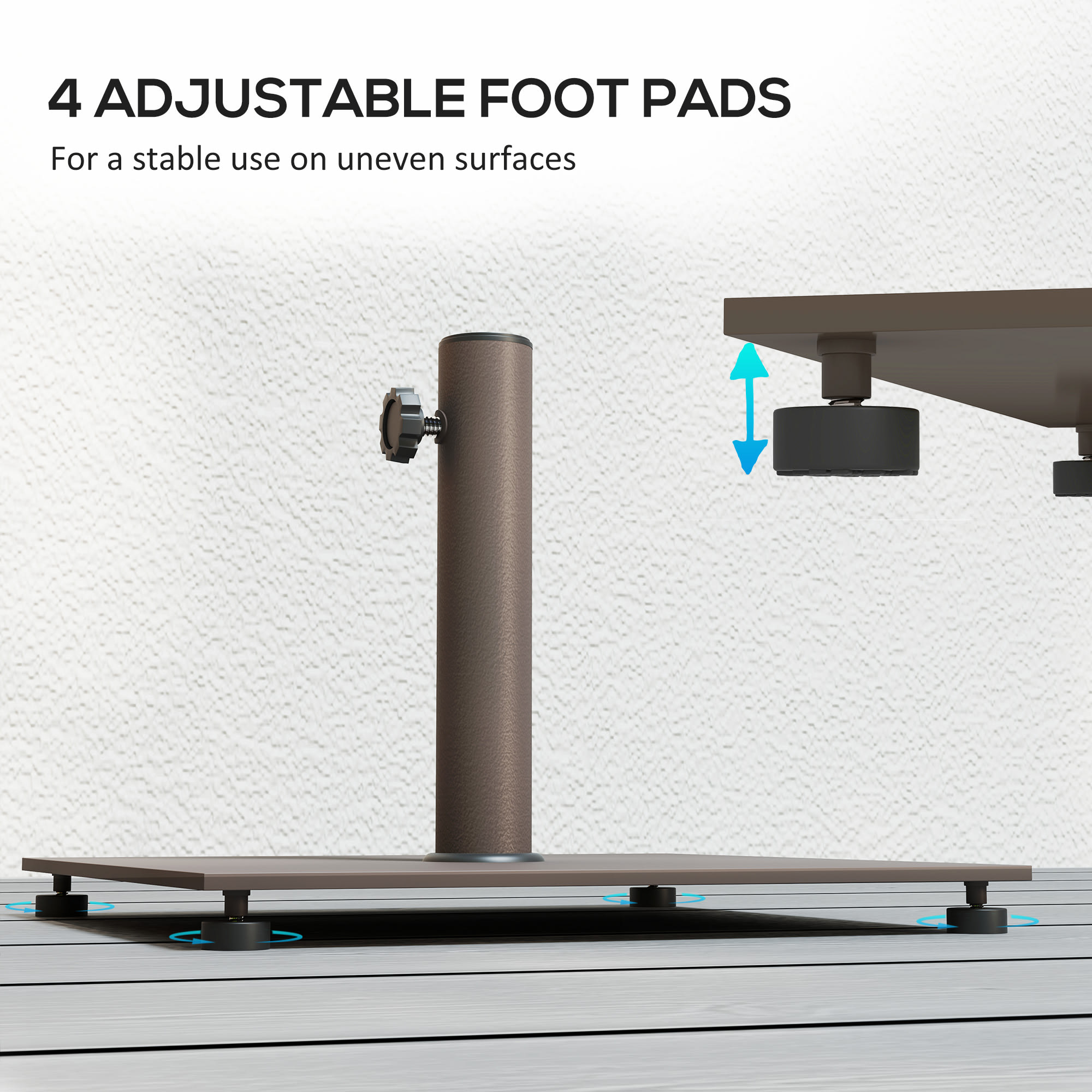 Square Patio Umbrella Base, 29 Lbs Metal Umbrella Stand Base With Adjustable Foot Pads, Heavy Duty Patio Umbrella Holder For 1.51.9 Umbrella Poles For Outdoor, Lawn, Poolside, Brown view 5