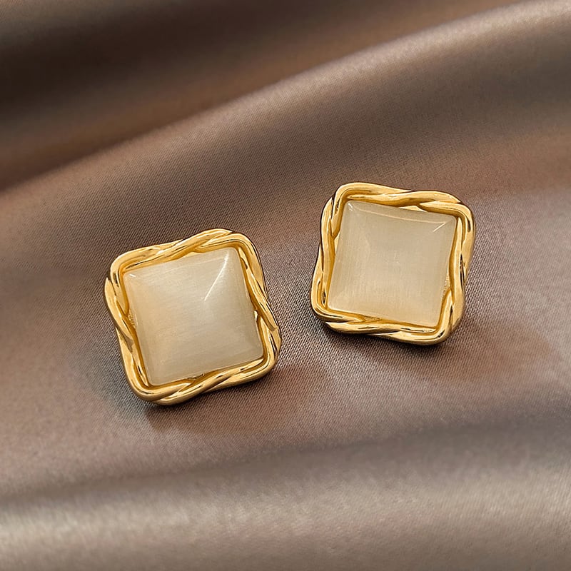 Cat's Eye Flower Earrings High Sense Opal Square Triangle Geometry Earrings view 3
