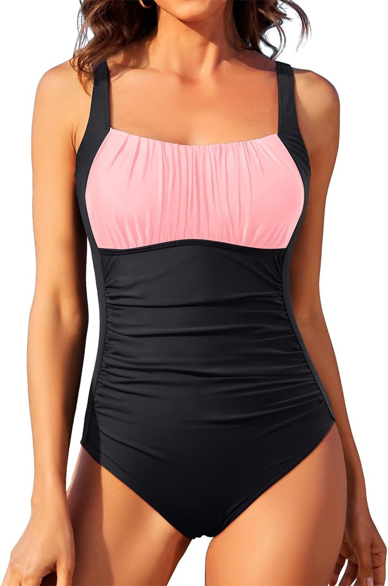 Sexy Square Neck One-piece Bikini Summer New Solid Color Pleated Design Swimsuit Beach Vacation Womens Clothing view 13