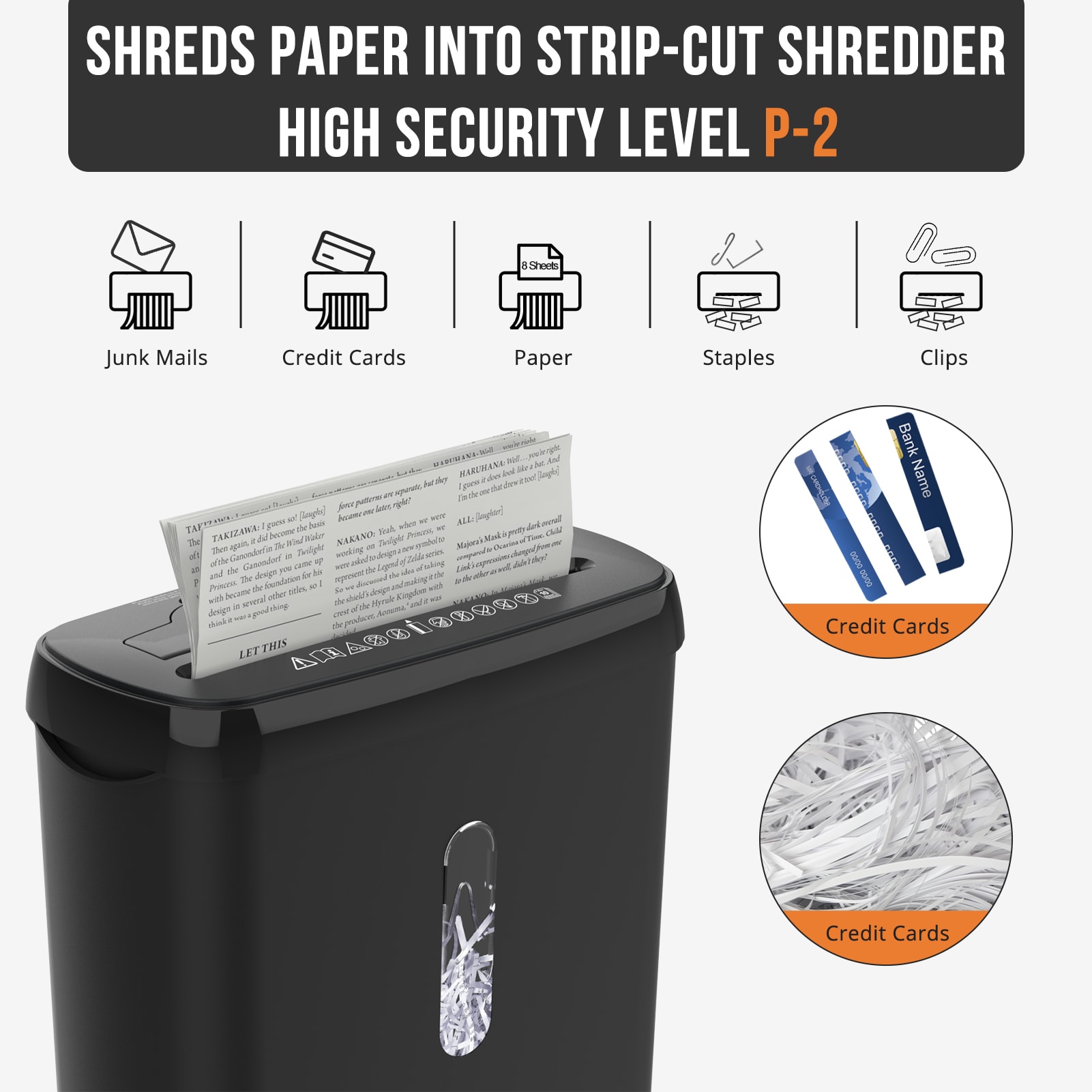 10 Strip Paper Shredder, P-2 Security Level, Equipped With A 3.17-gallon Paper Basket, CD And Credit Card Shredder, Durable And Fast Anti Paper Jam System, ETL Certified Home Office Shredder, FBA Ship