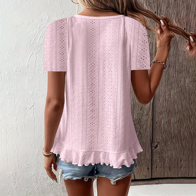 Women's Ruffle Hem Short Sleeve T-Shirt Casual Summer Crew Neck Blouses Top view 22