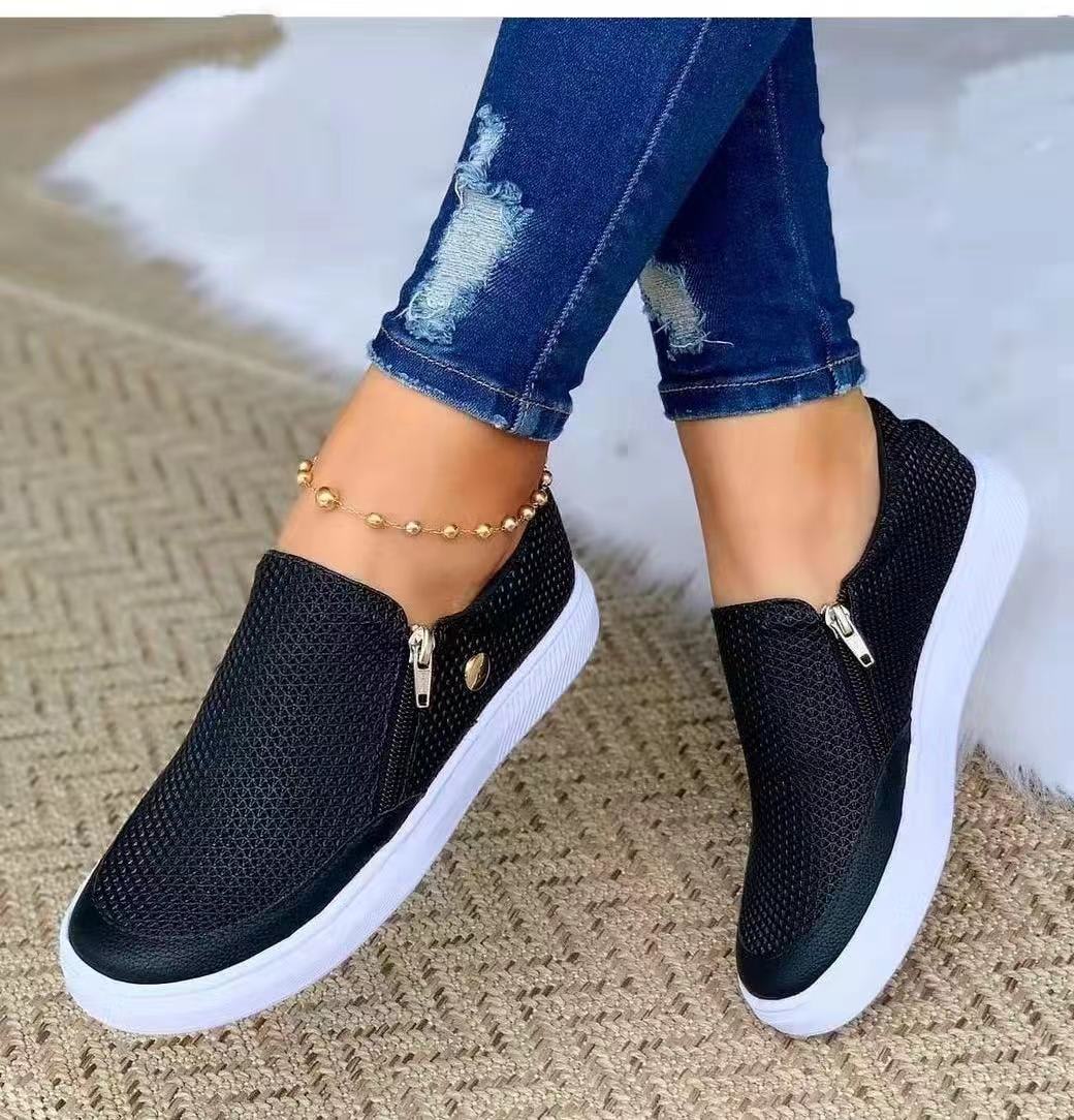 Women's Flats Sneakers Side Zipper Round Toe Walking Shoes Fall Spring view 1